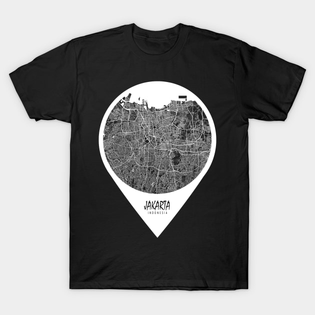 Jakarta, Indonesia City Map - Travel Pin T-Shirt by deMAP Studio